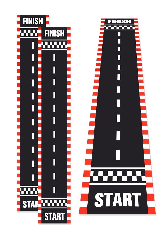 Fabbay 2 Pieces Racing Car Party Decorations 2 x 9. 8 ft Long Racetrack Floor Running Mat Drag Race Car Road Birthday Party Supplies Checkered Race Tracks Runway Party Supplies for Sport Event - Image 1